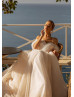 Off Shoulder Ivory Polka Dots Tulle Vintage Wedding Dress